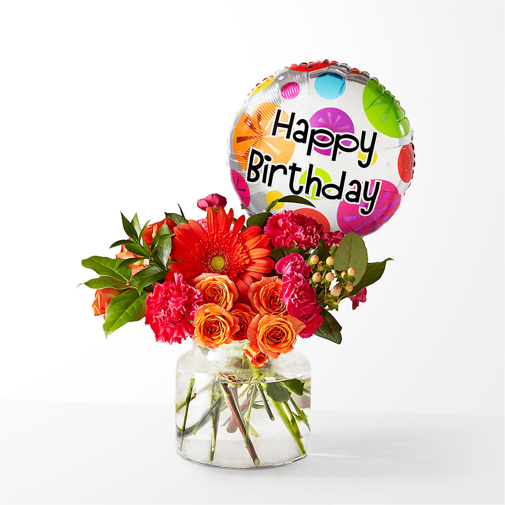 Fiesta Bouquet with Birthday Balloon – DAWN'S FLOWER PATCH, Lake Wales FL