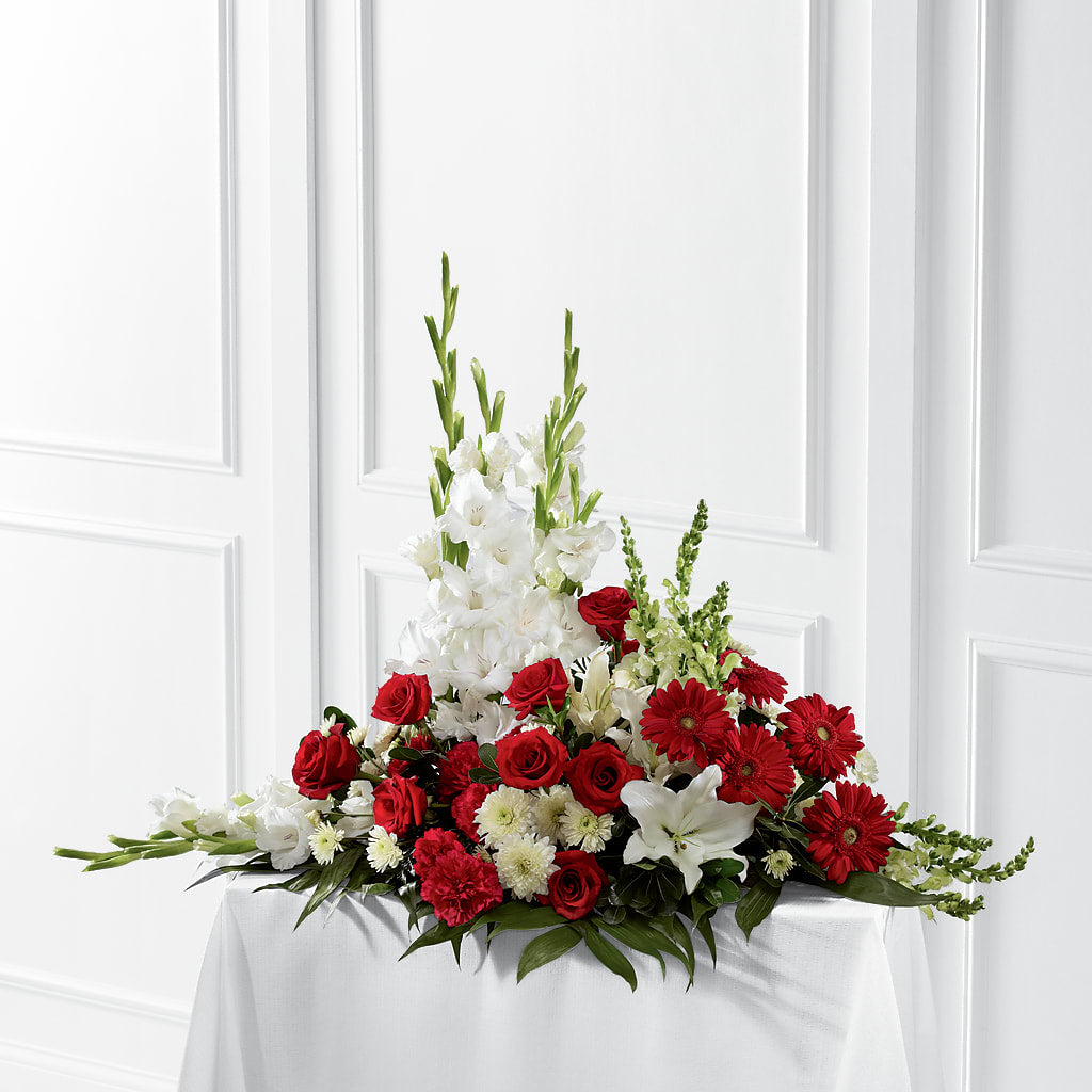 Crimson & White Arrangement – DAWN'S FLOWER PATCH, Lake Wales FL
