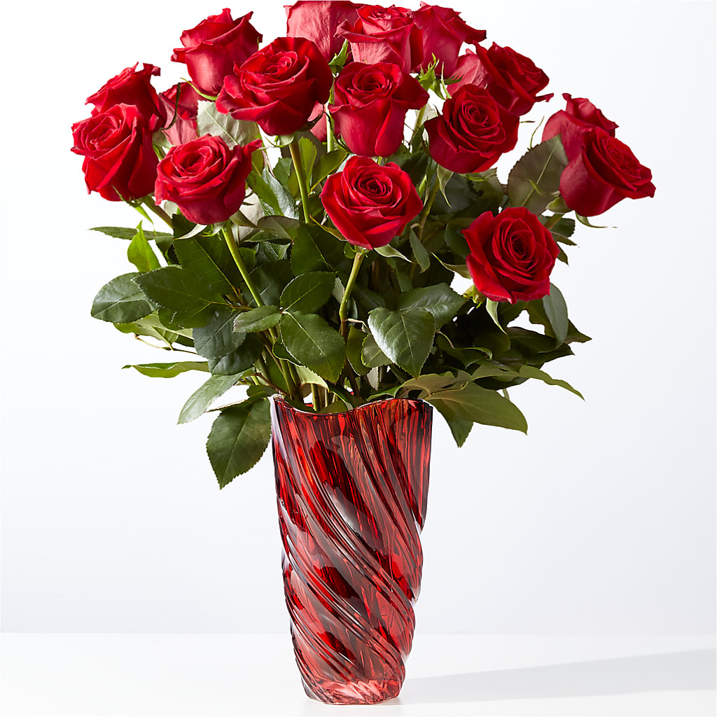 Classic Love Red Rose Bouquet with Luxe Swirl Vase – DAWN'S FLOWER PATCH, Lake Wales FL