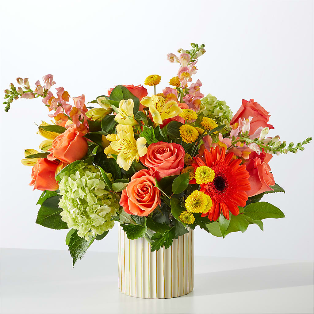 Autumn Sunshine Bouquet with Ivory Vase – DAWN'S FLOWER PATCH, Lake Wales FL