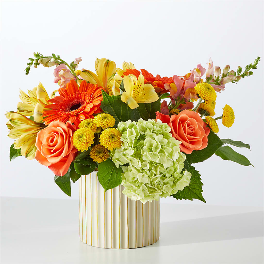 Autumn Sunshine Bouquet with Ivory Vase – DAWN'S FLOWER PATCH, Lake Wales FL