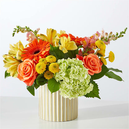 Autumn Sunshine Bouquet with Ivory Vase – DAWN'S FLOWER PATCH, Lake Wales FL