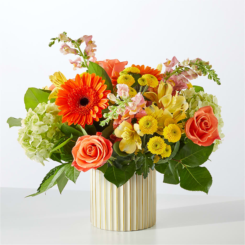 Autumn Sunshine Bouquet with Ivory Vase – DAWN'S FLOWER PATCH, Lake Wales FL