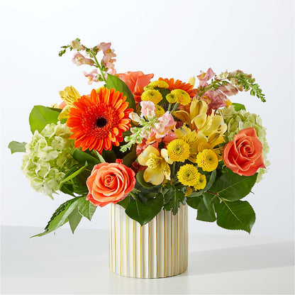 Autumn Sunshine Bouquet with Ivory Vase – DAWN'S FLOWER PATCH, Lake Wales FL