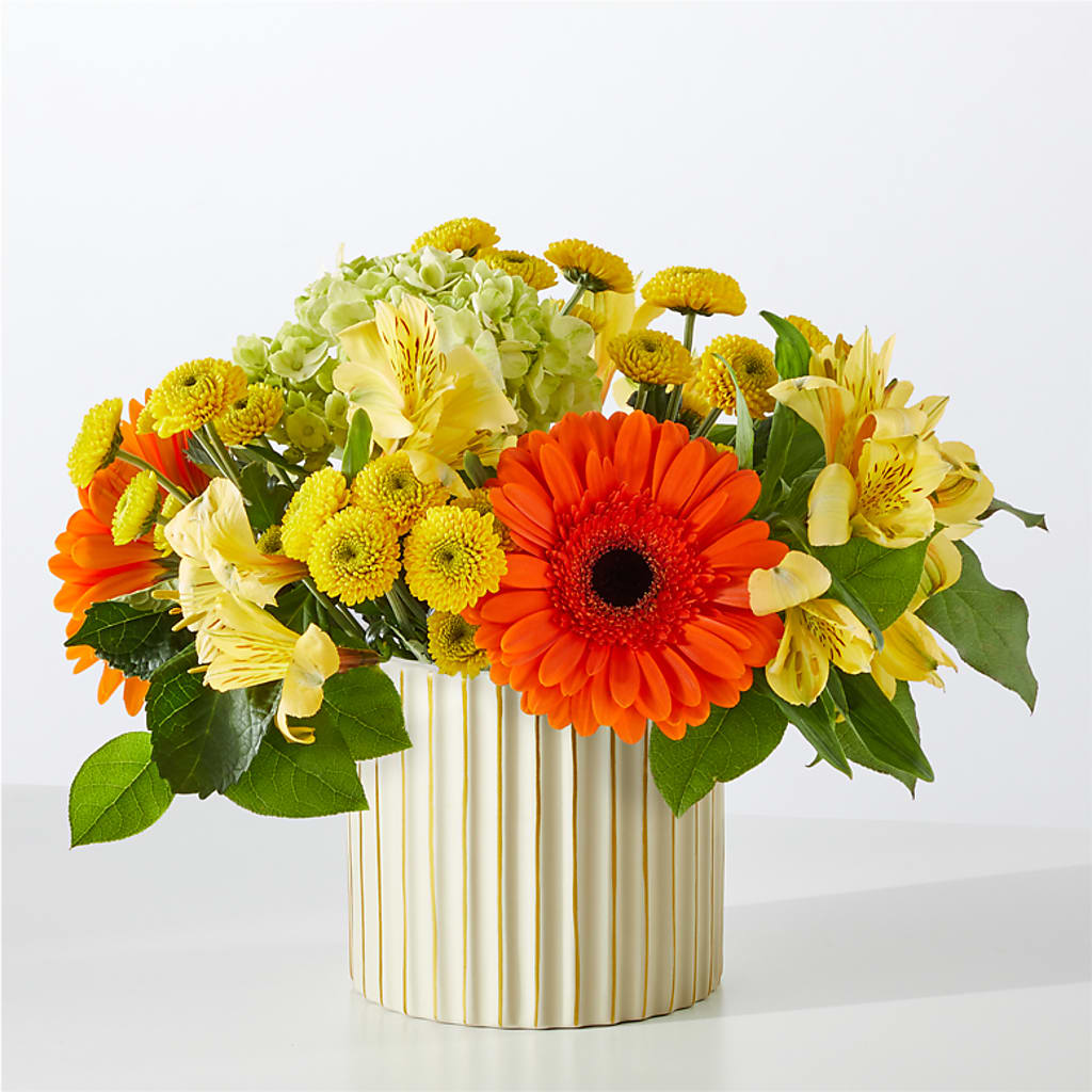 Autumn Sunshine Bouquet with Ivory Vase – DAWN'S FLOWER PATCH, Lake Wales FL